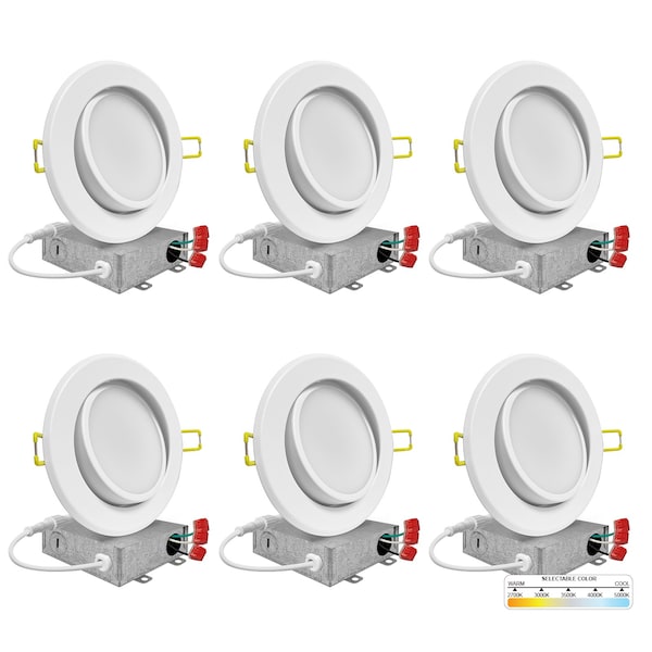 Nuwatt 6 Inch Gimbal LED Recessed Lighting for Sloped Ceiling 2700K-5000K 5CCT Canless Lights, PK6 NW-P-ADJDL-6-12W-5CT-WH-6P - main